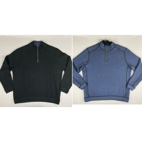 Tommy Bahama Flip Coast Reversible Sweater Half Zip Men's XL Heather Blue Black - Picture 1 of 16